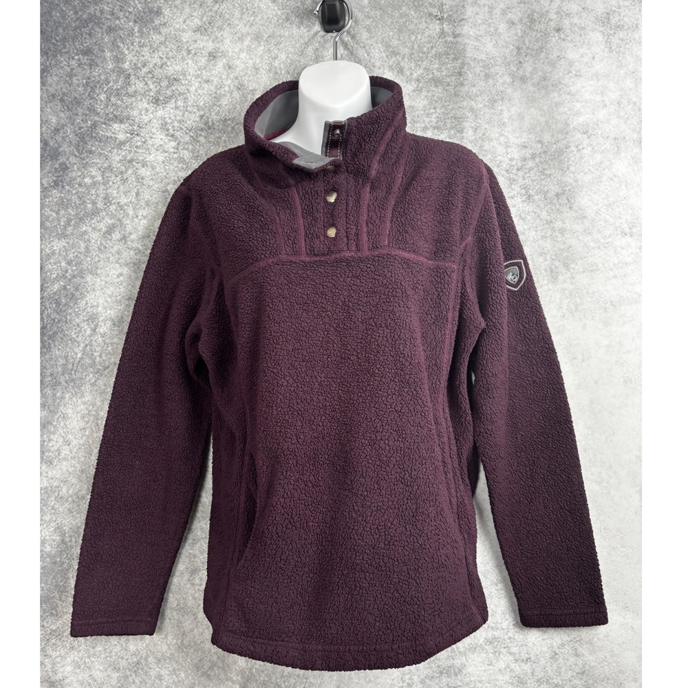 KUHL Women's Avalon Cozy Fleece Pullover Snap Sweatshirt Wine Size Large